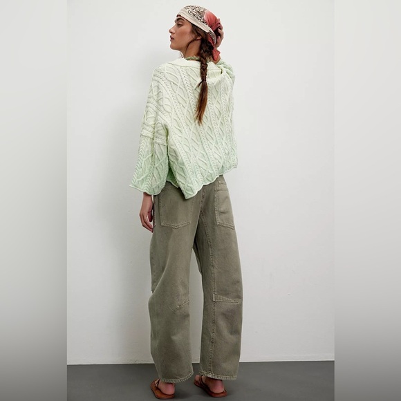 NWOT FREE PEOPLE WE THE FREE Moxie Pull-On Barrel Jeans | Army MSRP $148 - Picture 3 of 13